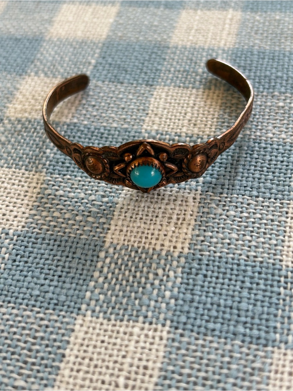Turquoise Center Vintage Copper Cuff Bracelet